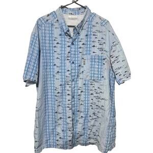 Columbia PFG Shirt Mens XXL Blue Short Sleeve Graphic Fish Print Fishing Cotton